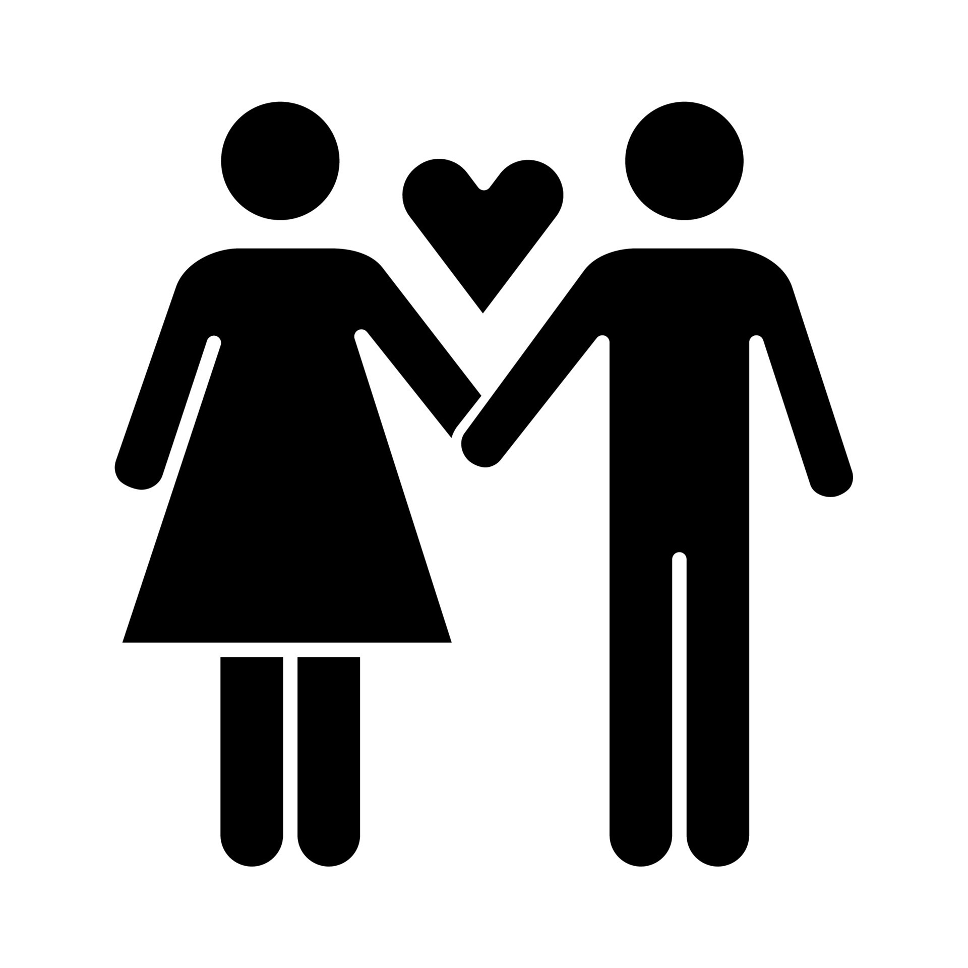 Only one partner glyph icon. Girlfriend and boyfriend. Woman and man in love. Safe sex. Partner, lover, valentine. Monogamy. Silhouette symbol picture image