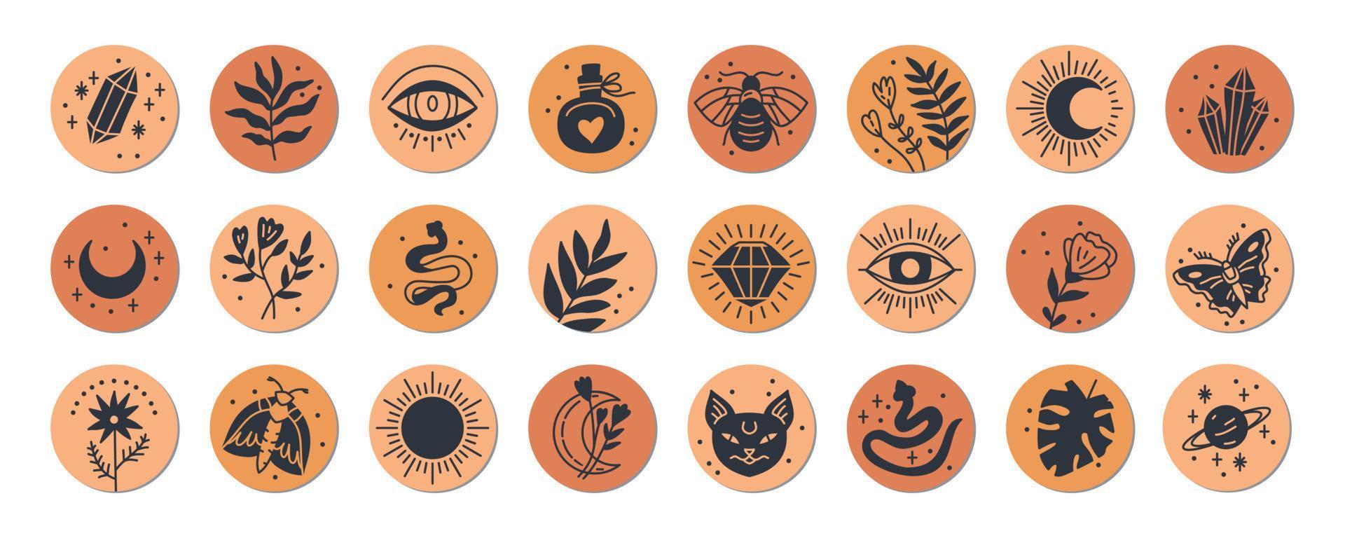 Set of various vector highlight covers with mystical boho elements