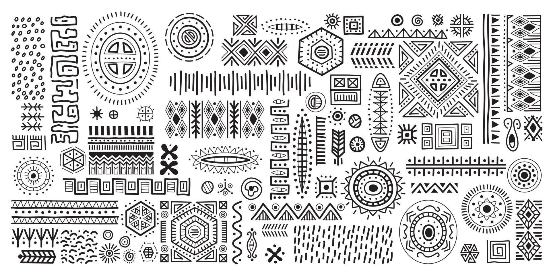 Black and white African art decoration tribal geometric shapes set vector