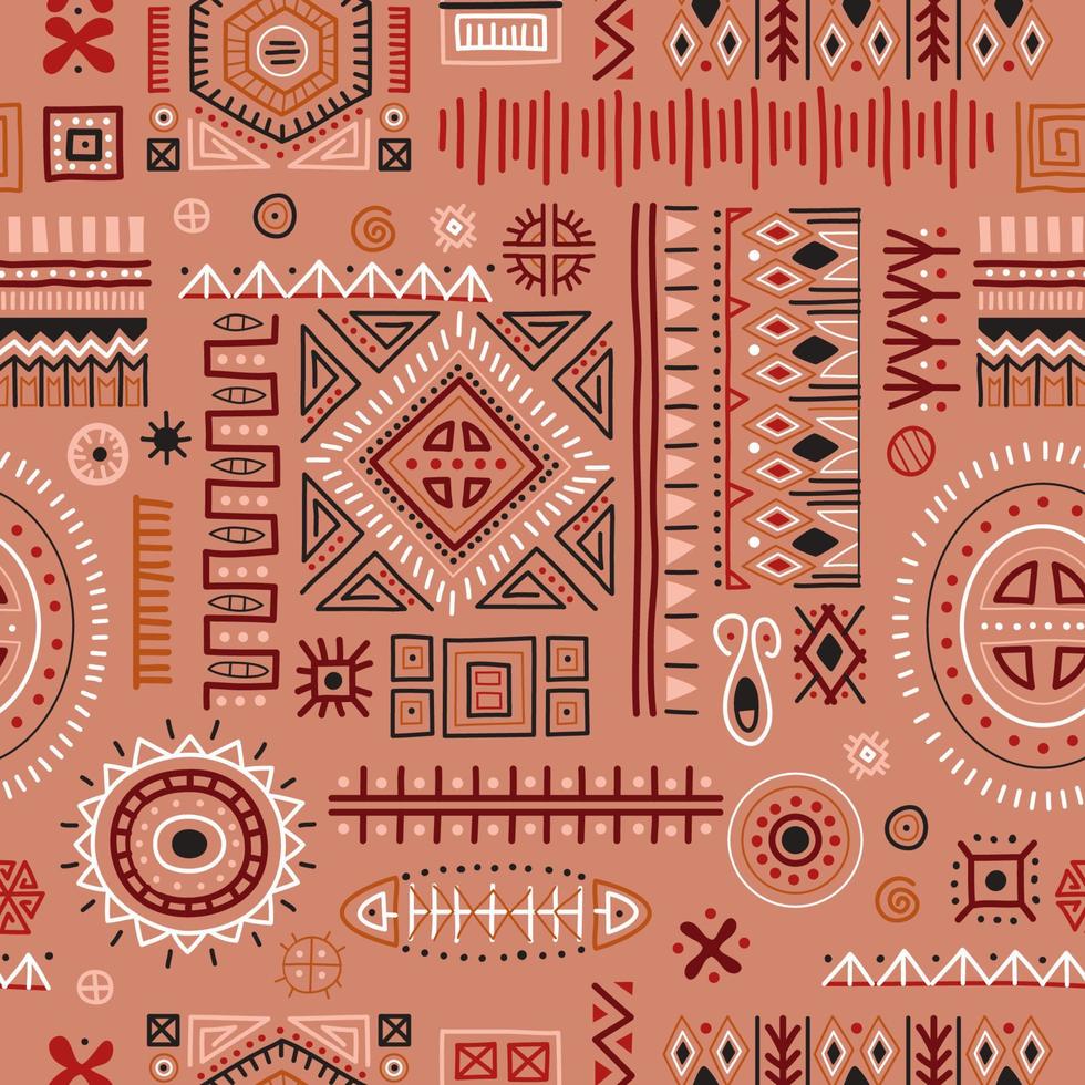 Abstract African shapes seamless background, tribal geometric decoration pattern vector