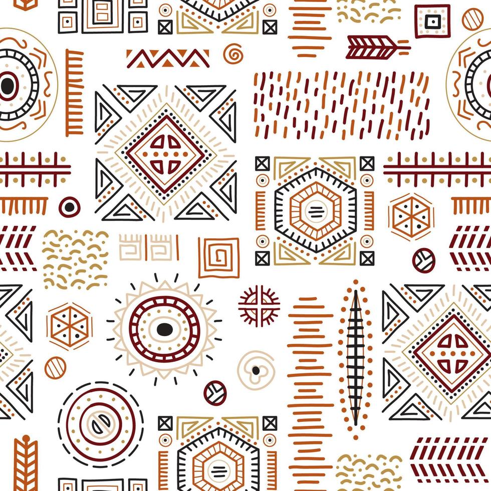 Colorful African art decoration tribal geometric shapes seamless background. vector