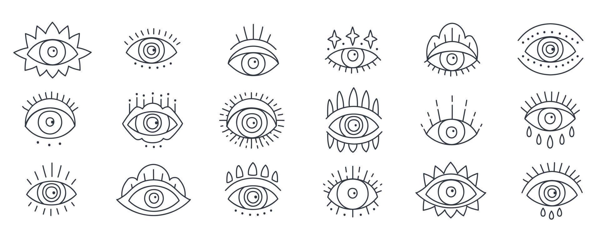 Evil magical doodle eye set in a trending minimal linear style vector