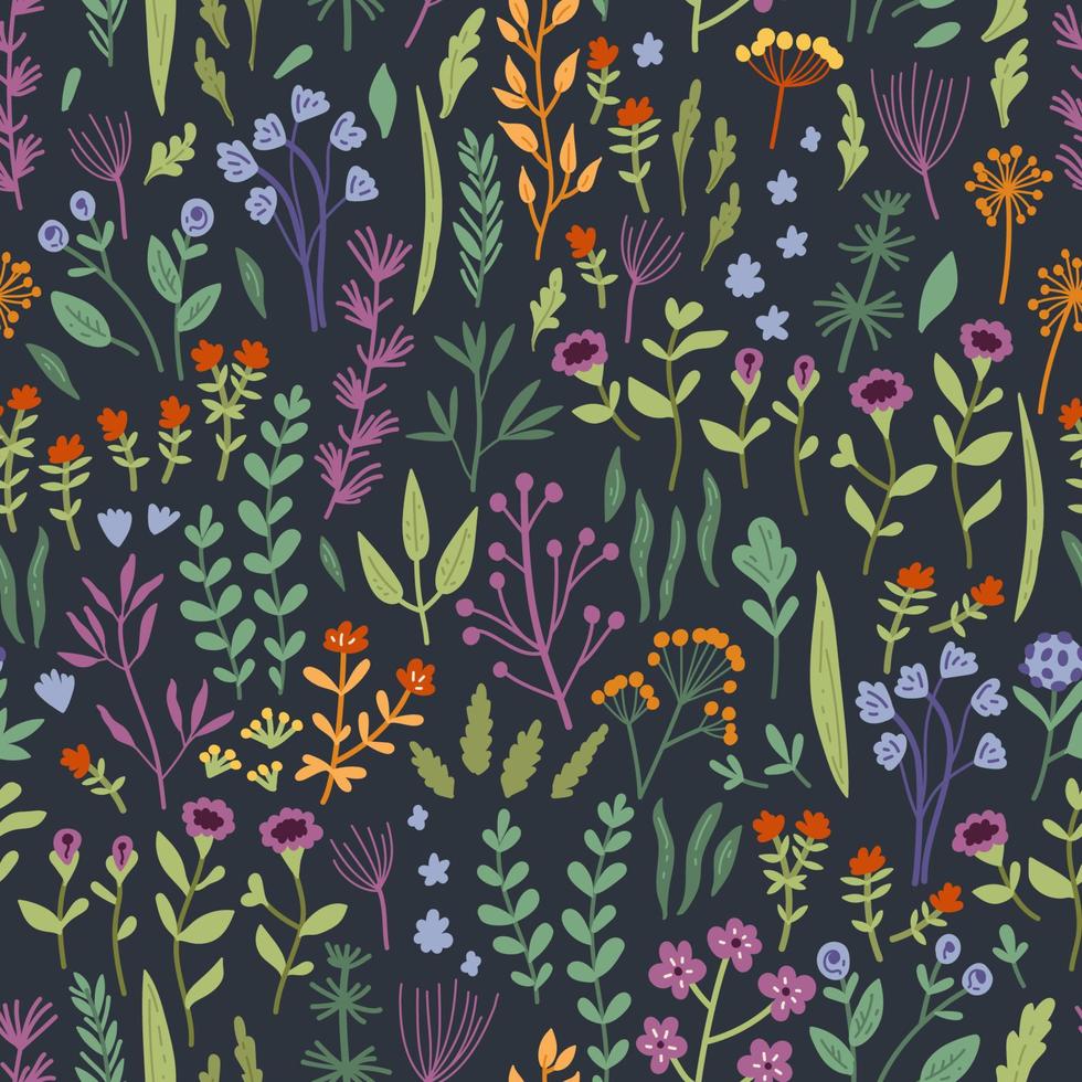 Beautiful watercolor wild field flowers seamless pattern vector