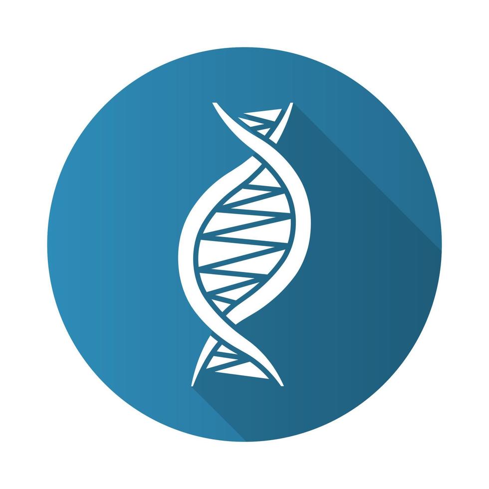 Left-handed DNA helix blue flat design long shadow glyph icon. Z-DNA. Deoxyribonucleic, nucleic acid structure. Chromosome. Molecular biology. Genetic code. Genetics. Vector silhouette illustration