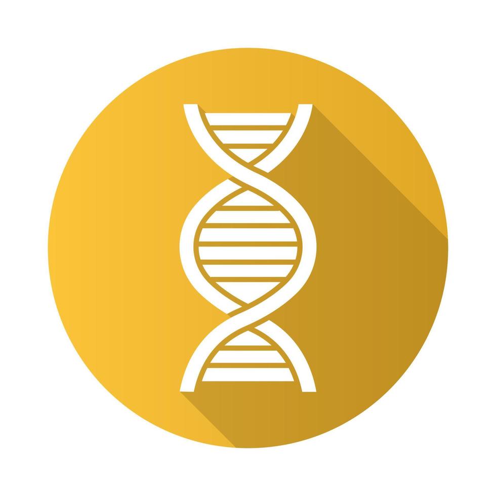 icono de glifo de sombra larga de diseño plano amarillo de hélice de adn. desoxirribonucleico, ácido nucleico. hebras en espiral. cromosoma. Biología Molecular. codigo genetico. genoma genética. ilustración de silueta vectorial vector