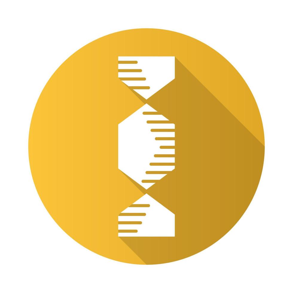 Hexagonal DNA helix yellow flat design long shadow glyph icon. Deoxyribonucleic, nucleic acid. Spiraling strands. Chromosome. Molecular biology. Genetic code. Genetics. Vector silhouette illustration