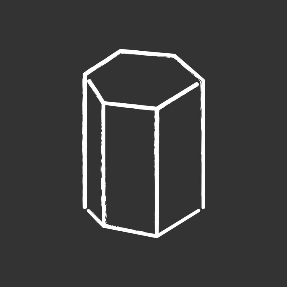 Hexagonal prism chalk icon. Geometric dimensional figure. Hexagon based decorative element. Polygonal construct. Abstract shape. Simple print. Isometric form. Isolated vector chalkboard illustration