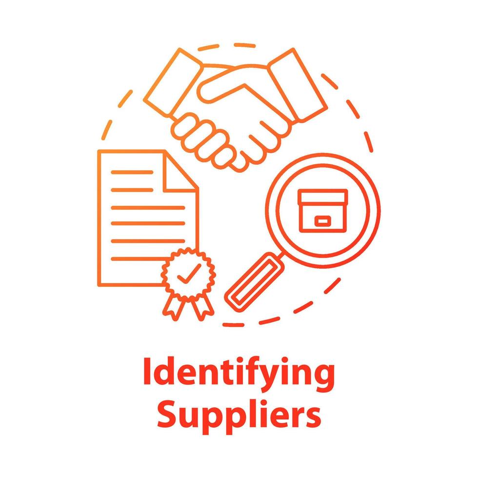 Identifying supplies concept icon. Trade agreement. Make deal. Partnership. Contract for delivery raw materials and goods idea thin line illustration. Vector isolated outline drawing
