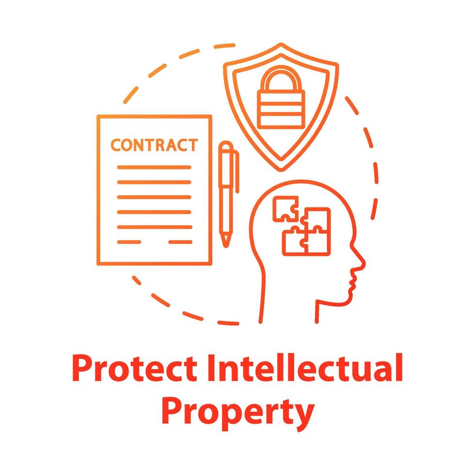 Protect intellectual property concept icon. Copyright legislation. Trade secret safety. Intellectual cooperation agreement idea thin line illustration. Vector isolated outline drawing