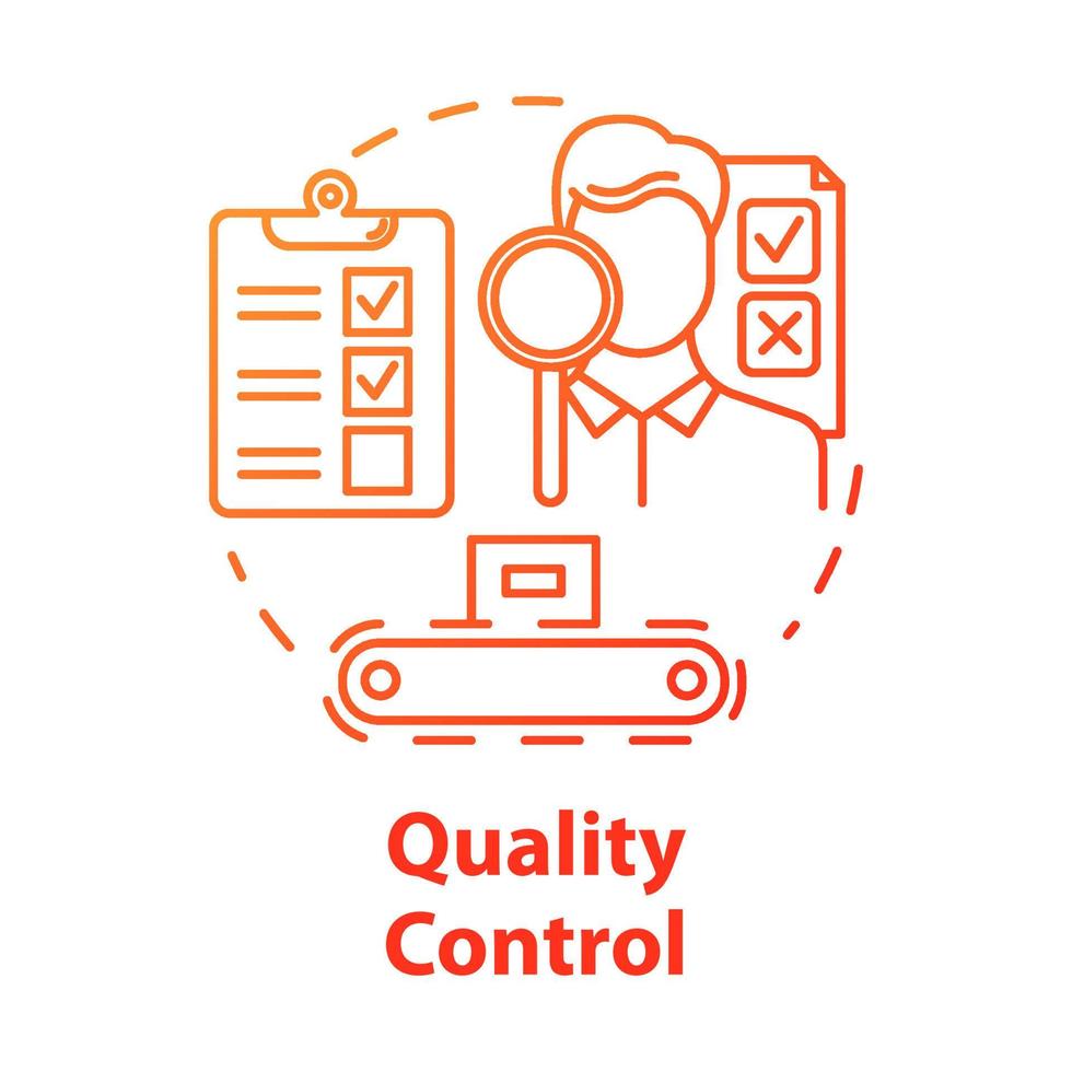 Quality control concept icon. Characteristics monitoring. Check product. Conformity inspection of production processes idea thin line illustration. Vector isolated outline drawing