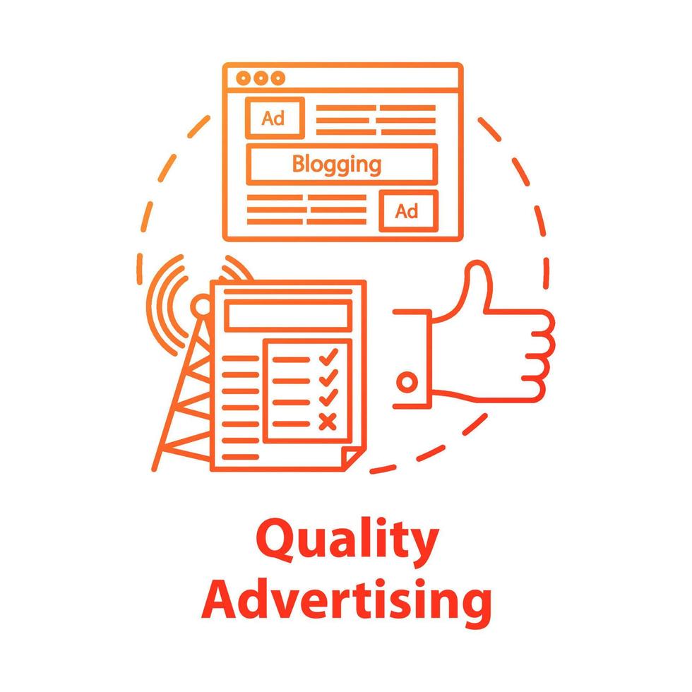 Quality advertising concept icon. Commercial promotion. Successful propaganda. Advertisement marketing. Giving publicity idea thin line illustration. Vector isolated outline drawing