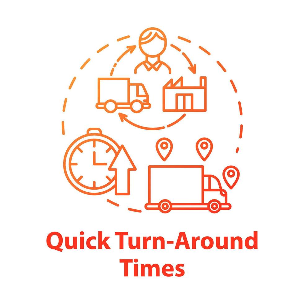 Quick turn around times concept icon. Delivery service. Freight transportation. Logistics. Transport of goods idea thin line illustration. Vector isolated outline drawing