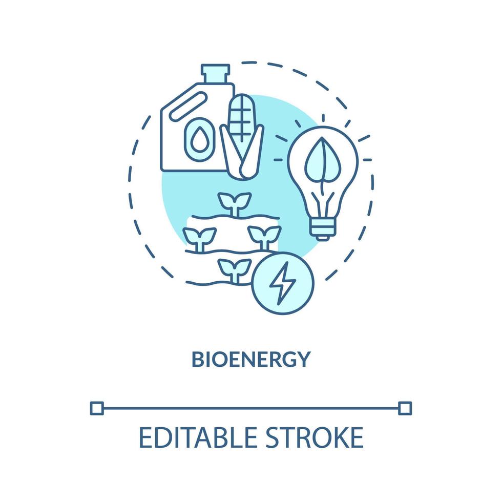 Bioenergy turquoise concept icon. Biomass and biofuel. Rural electrification abstract idea thin line illustration. Isolated outline drawing. Editable stroke. Roboto-Medium, Myriad Pro-Bold fonts used vector