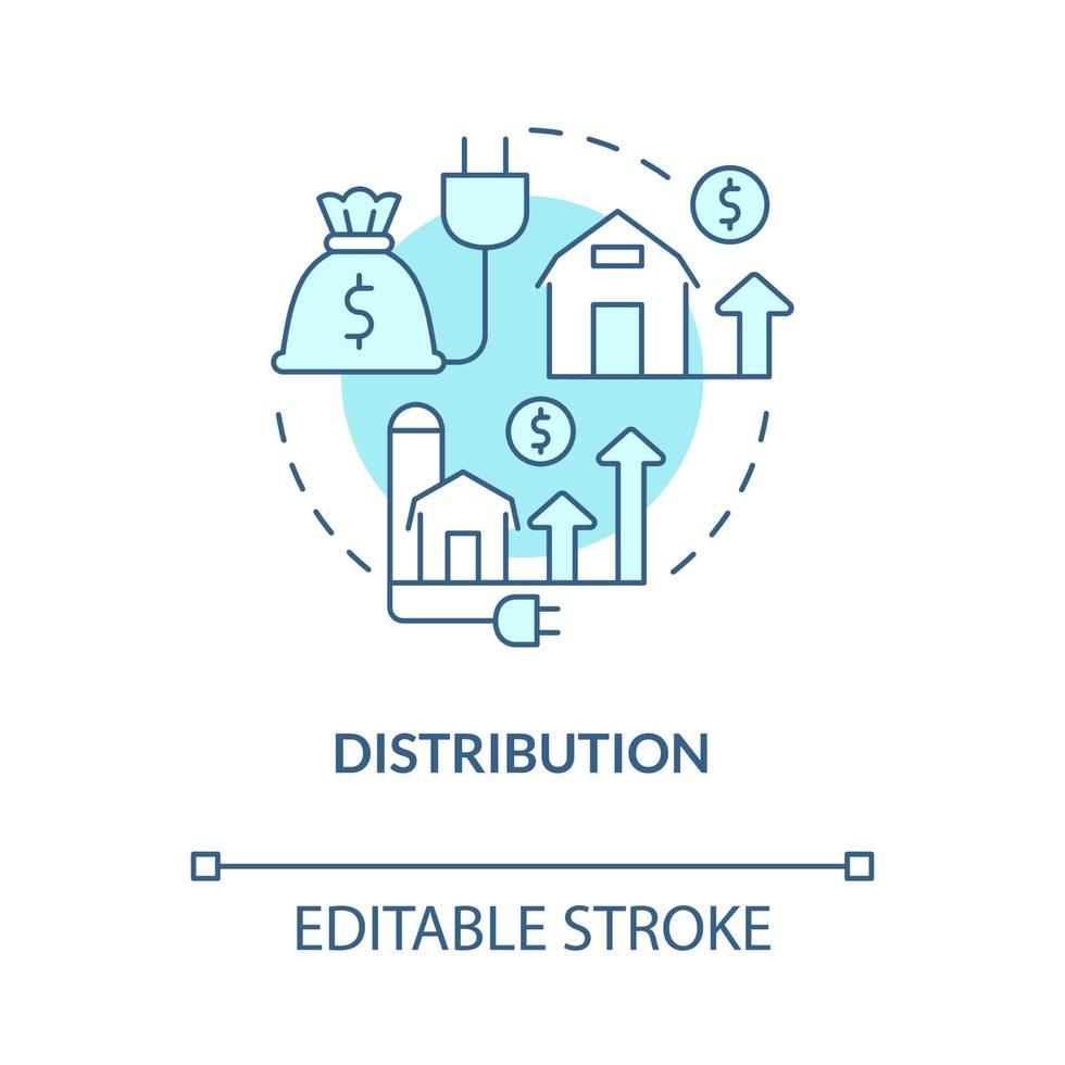 Distribution turquoise concept icon. Impact of rural electrification abstract idea thin line illustration. Isolated outline drawing. Editable stroke. Roboto-Medium, Myriad Pro-Bold fonts used vector