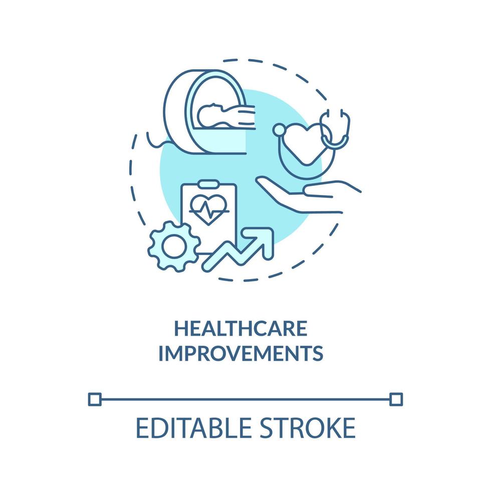 Healthcare improvements turquoise concept icon. RE economic benefits abstract idea thin line illustration. Isolated outline drawing. Editable stroke. Roboto-Medium, Myriad Pro-Bold fonts used vector
