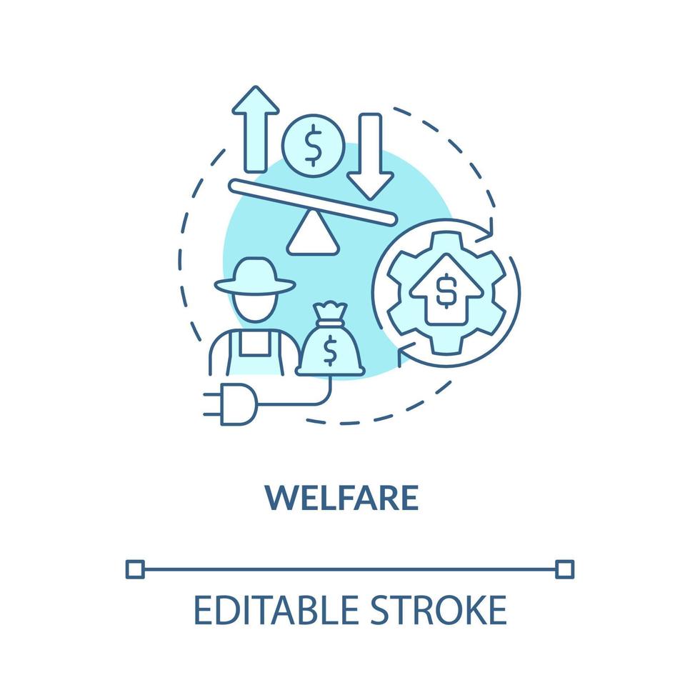 Welfare turquoise concept icon. Life quality improvement. Electrification abstract idea thin line illustration. Isolated outline drawing. Editable stroke. Roboto-Medium, Myriad Pro-Bold fonts used vector