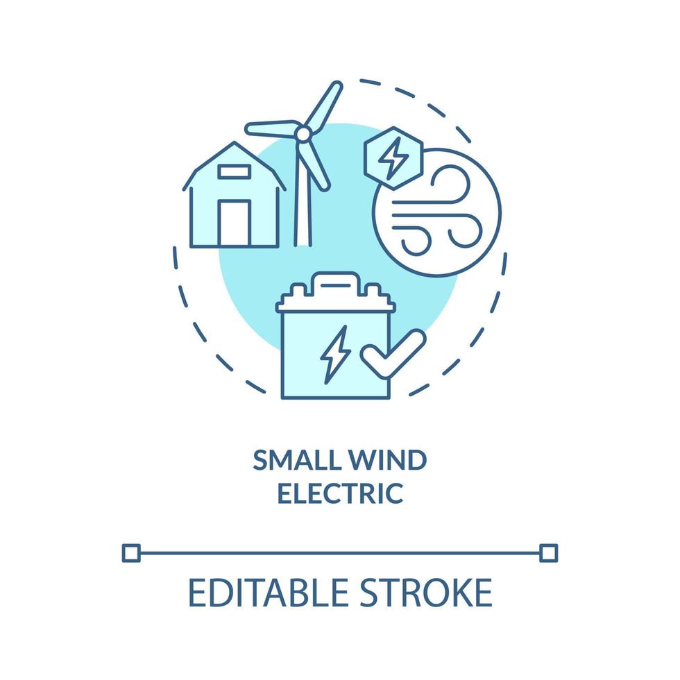 pequeño icono de concepto turquesa eléctrico de viento. tecnología de electrificación rural idea abstracta ilustración de línea delgada. dibujo de contorno aislado. trazo editable. roboto-medium, innumerables fuentes pro-bold utilizadas vector
