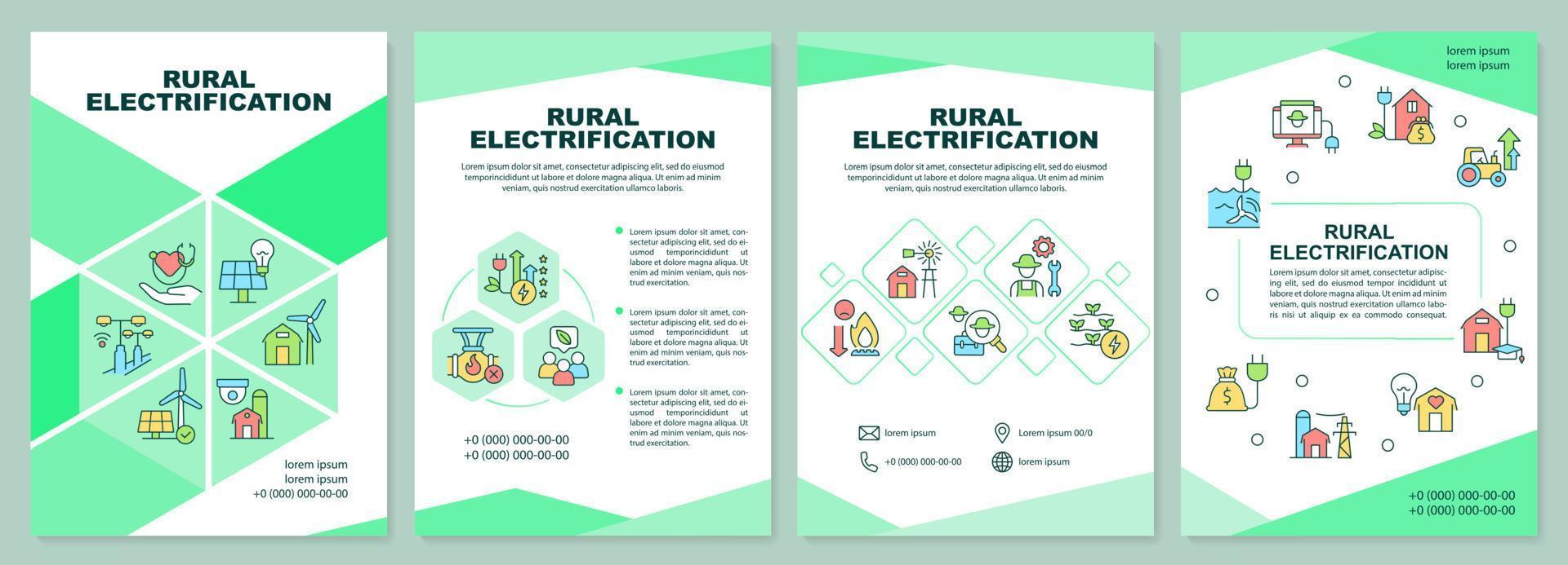 Rural electrification brochure template. Remote areas. Booklet print design with linear icons. Vector layouts for presentation, annual reports, ads. Arial-Black, Myriad Pro-Regular fonts used