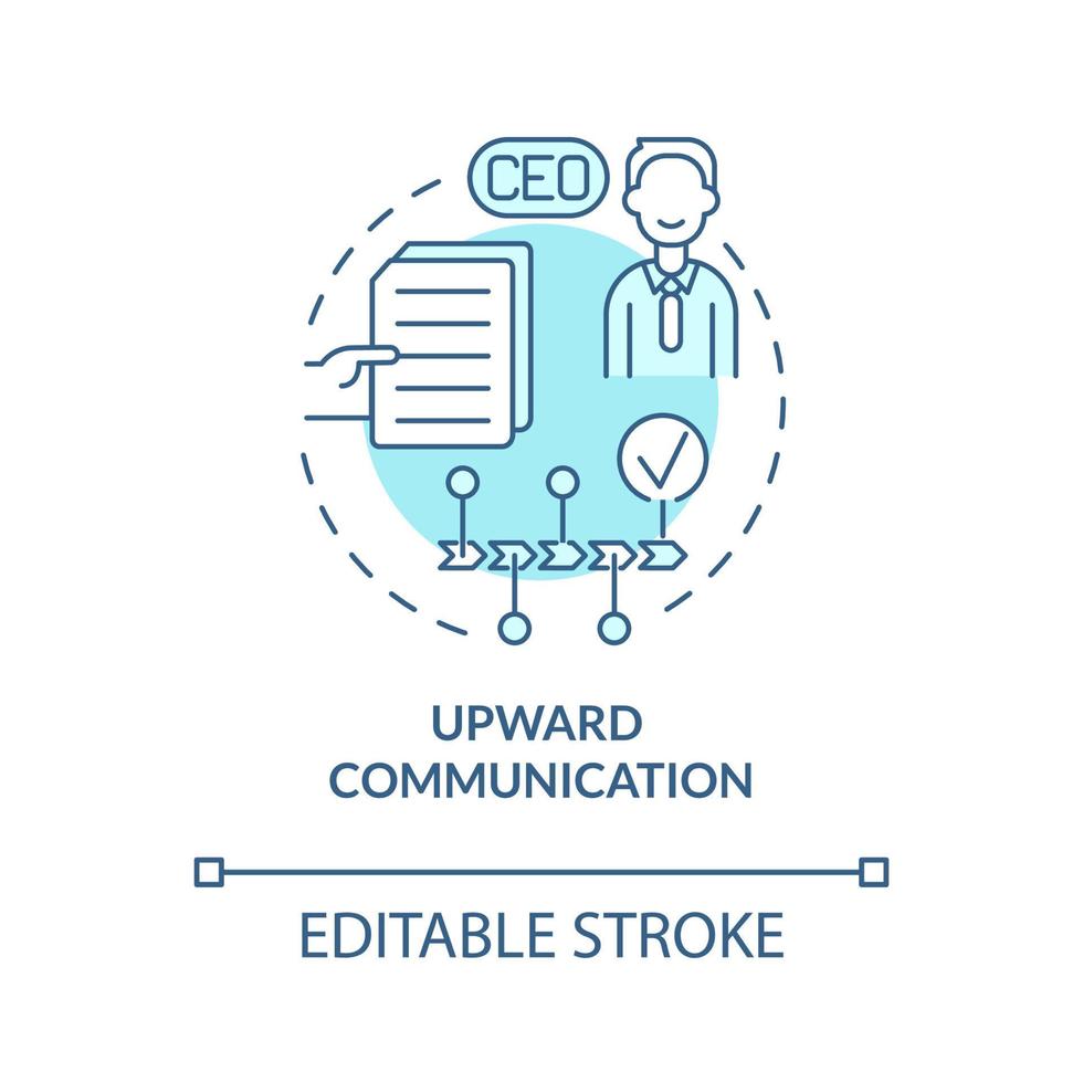 Upward communication turquoise concept icon. Corporate conversation type abstract idea thin line illustration. Isolated outline drawing. Editable stroke. Arial, Myriad Pro-Bold fonts used vector