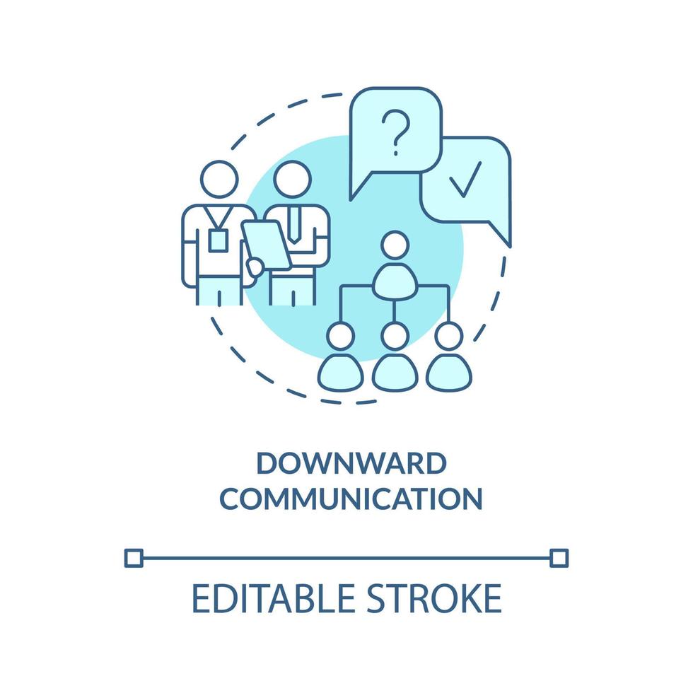 Downward communication turquoise concept icon. Business conversation type abstract idea thin line illustration. Isolated outline drawing. Editable stroke. Arial, Myriad Pro-Bold fonts used vector