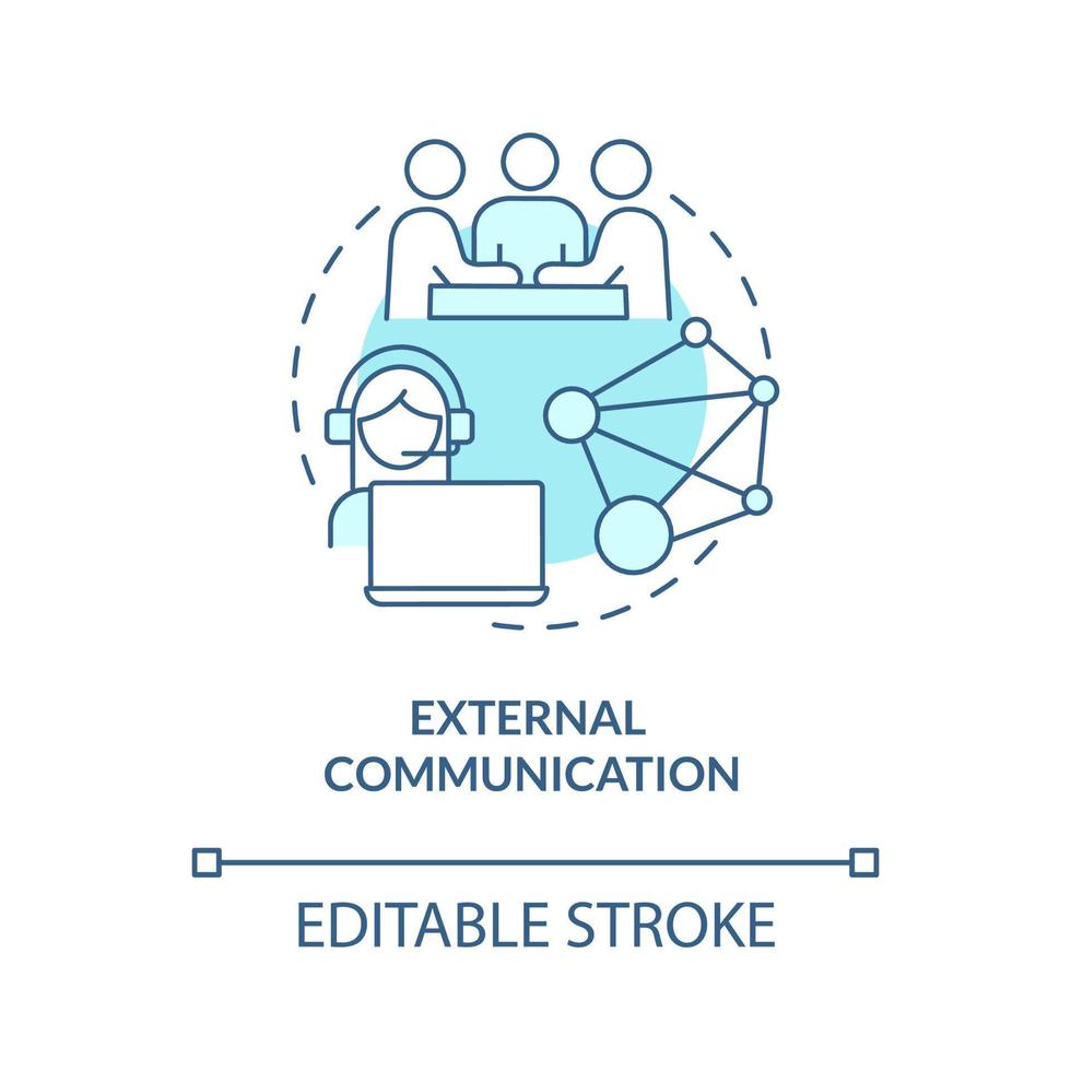 icono de concepto turquesa de comunicación externa. tipo de conversación corporativa idea abstracta ilustración de línea delgada. dibujo de contorno aislado. trazo editable. arial, innumerables fuentes pro-bold utilizadas vector