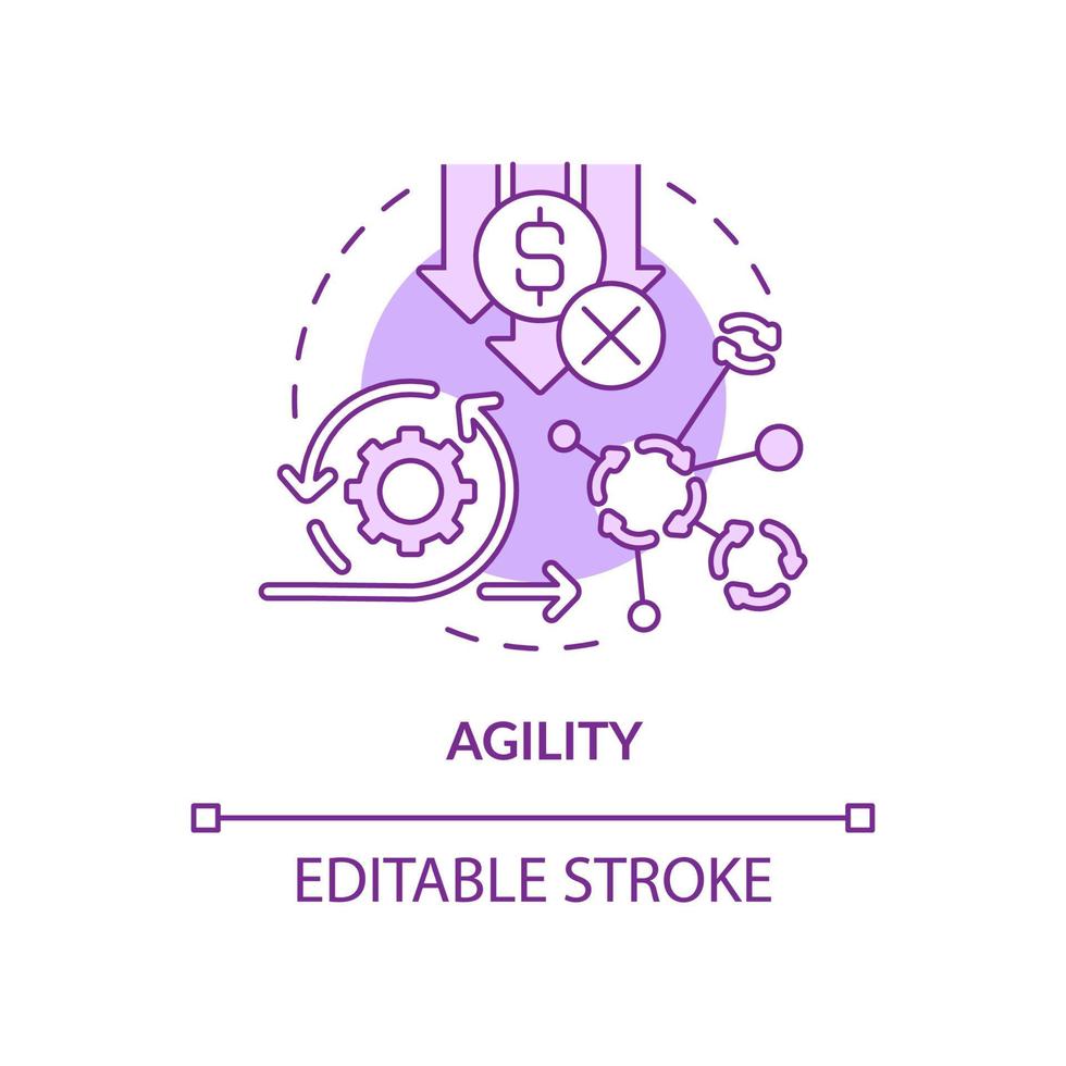 Agility purple concept icon. Application feature. Programming app. Web 3 0 abstract idea thin line illustration. Isolated outline drawing. Editable stroke. Arial, Myriad Pro-Bold fonts used vector