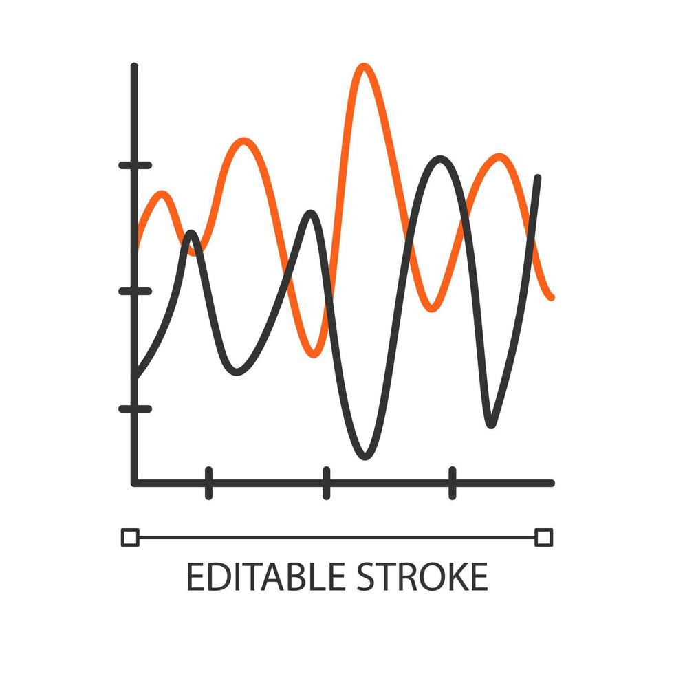 Stream graph linear icon. Seismic chart. Amplitudes and motion waves. Radiation curve diagram. Thin line illustration. Contour symbol. Vector isolated outline drawing. Editable stroke