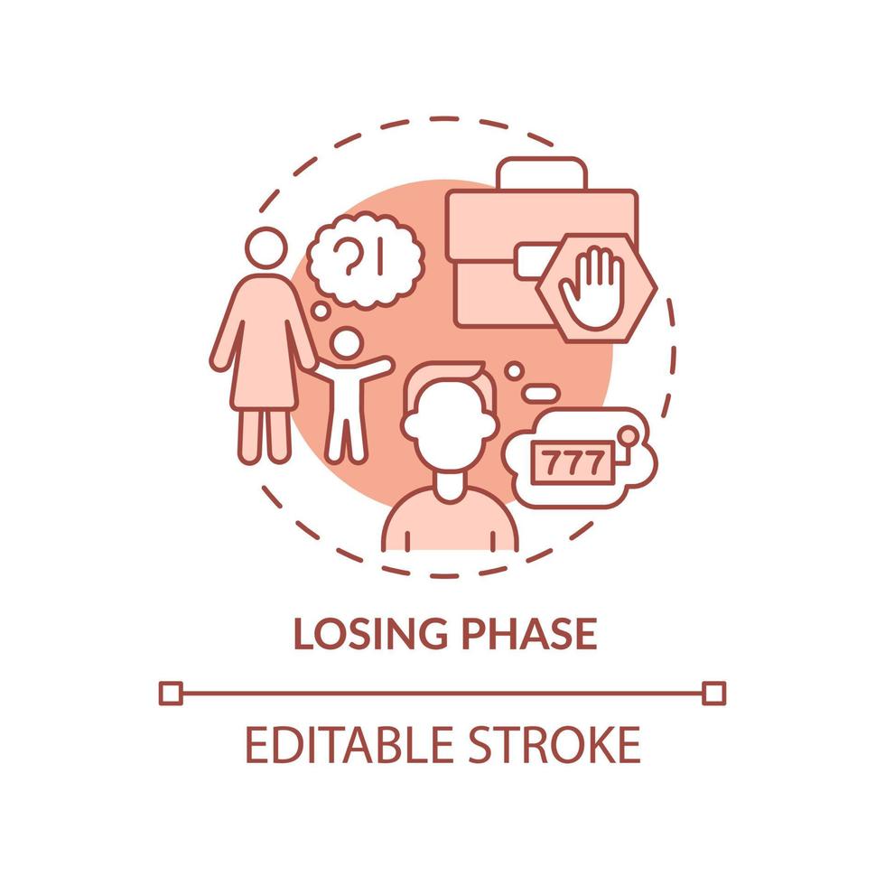 Losing phase terracotta concept icon. Addiction and habit. Compulsive gambling abstract idea thin line illustration. Isolated outline drawing. Editable stroke. Arial, Myriad Pro-Bold fonts used vector