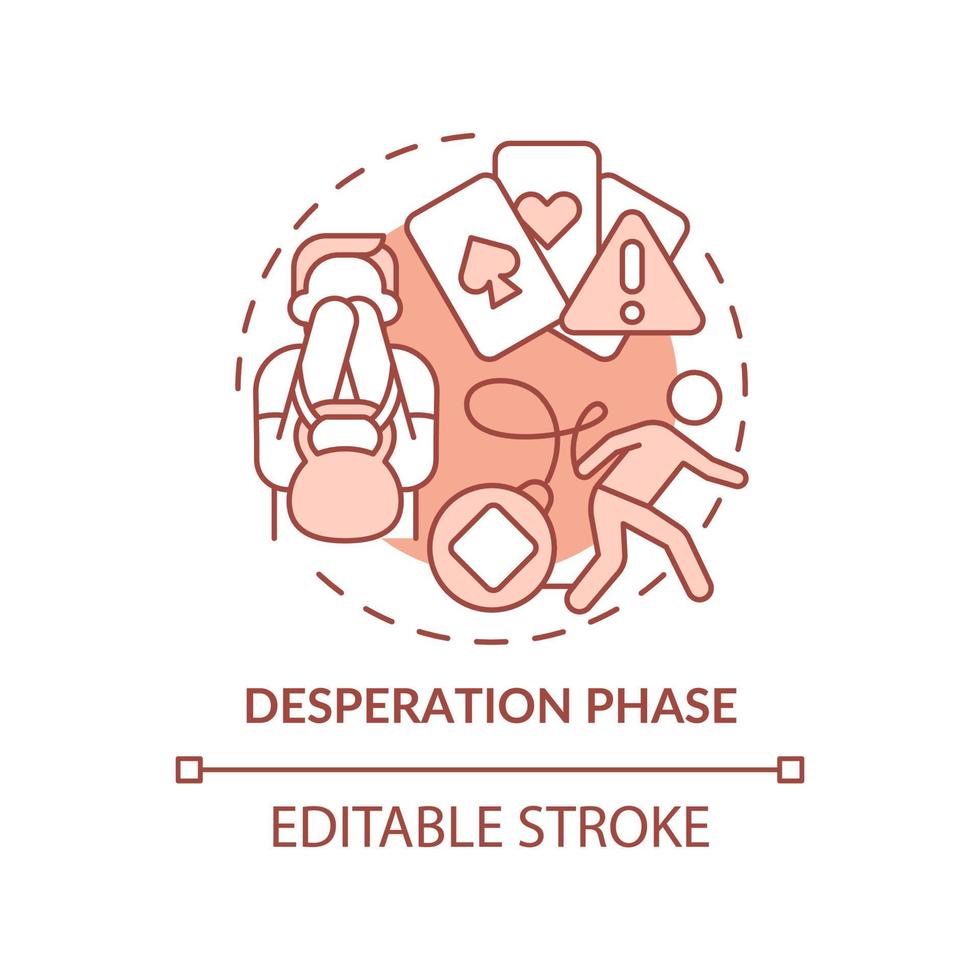 Desperation phase terracotta concept icon. Depression disease. Gambling psychology abstract idea thin line illustration. Isolated outline drawing. Editable stroke. Arial, Myriad Pro-Bold fonts used vector