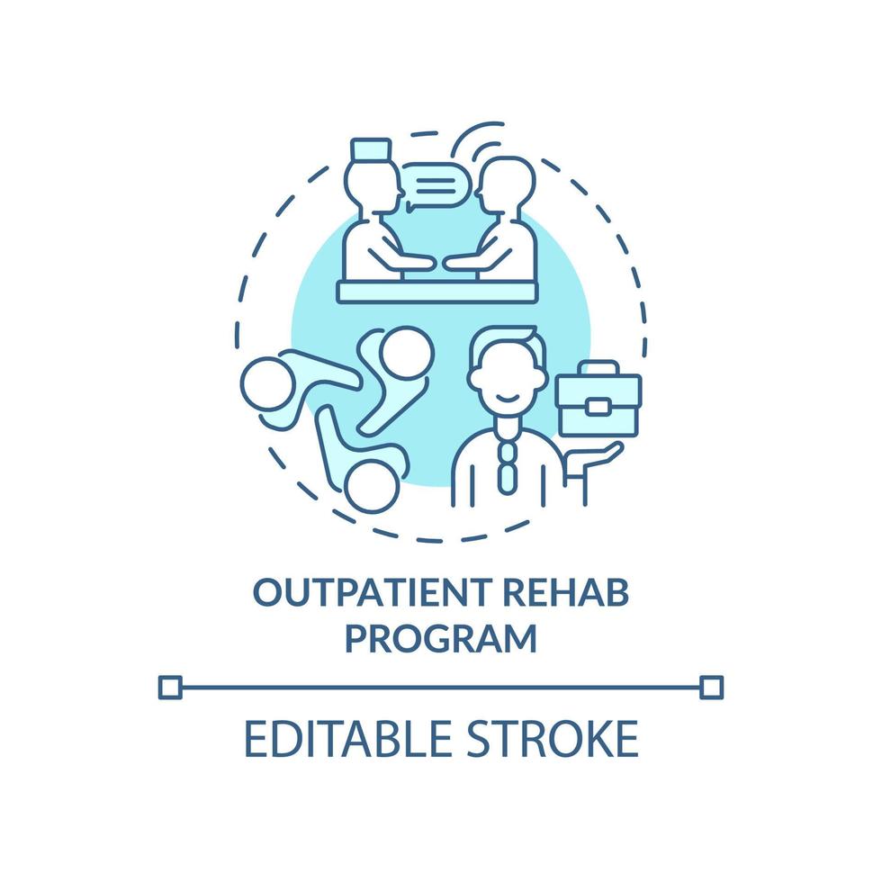 Outpatient rehab program turquoise concept icon. Supporting therapy. Gambling abstract idea thin line illustration. Isolated outline drawing. Editable stroke. Arial, Myriad Pro-Bold fonts used vector