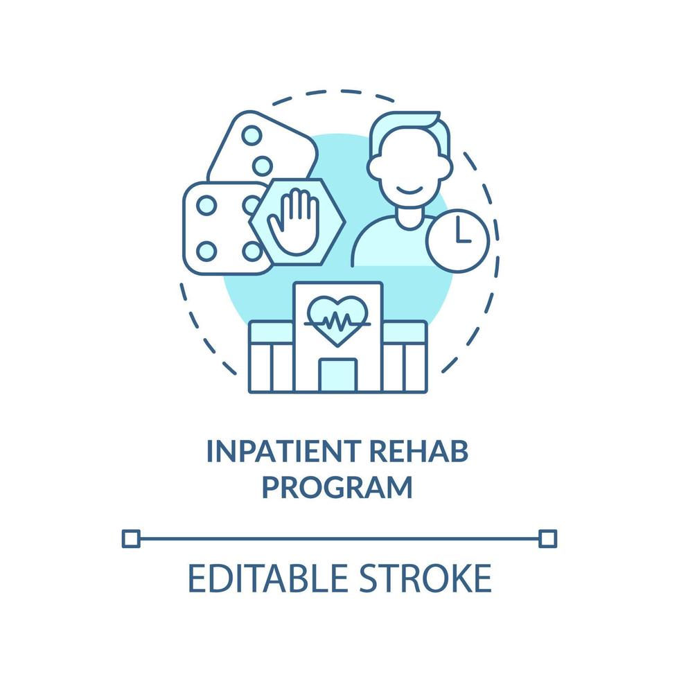 Inpatient rehab program turquoise concept icon. Compulsive gambling treatment abstract idea thin line illustration. Isolated outline drawing. Editable stroke. Arial, Myriad Pro-Bold fonts used vector