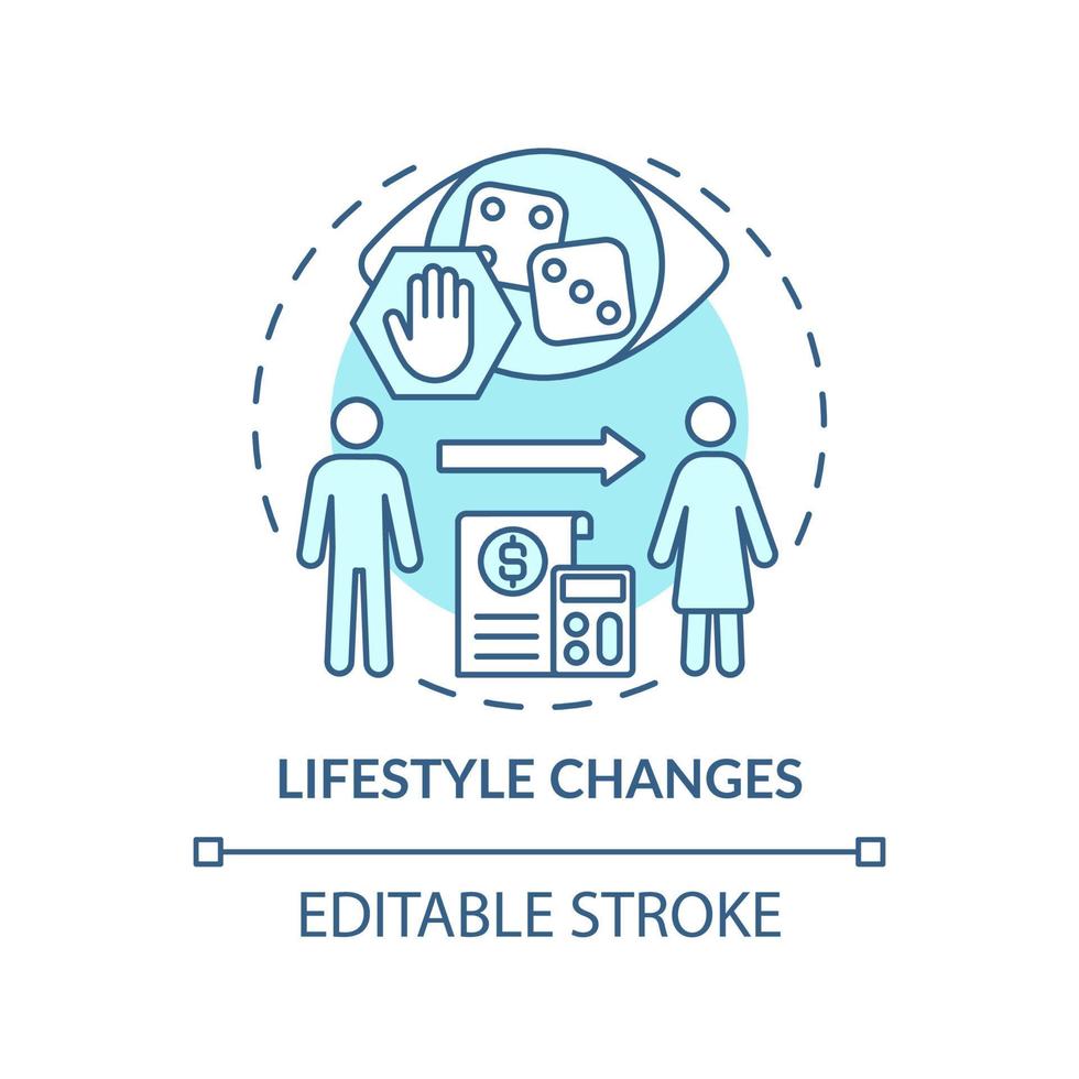 Lifestyle changes turquoise concept icon. Therapy step. Gambling addiction treatment abstract idea thin line illustration. Isolated outline drawing. Editable stroke. Arial, Myriad Pro-Bold fonts used vector
