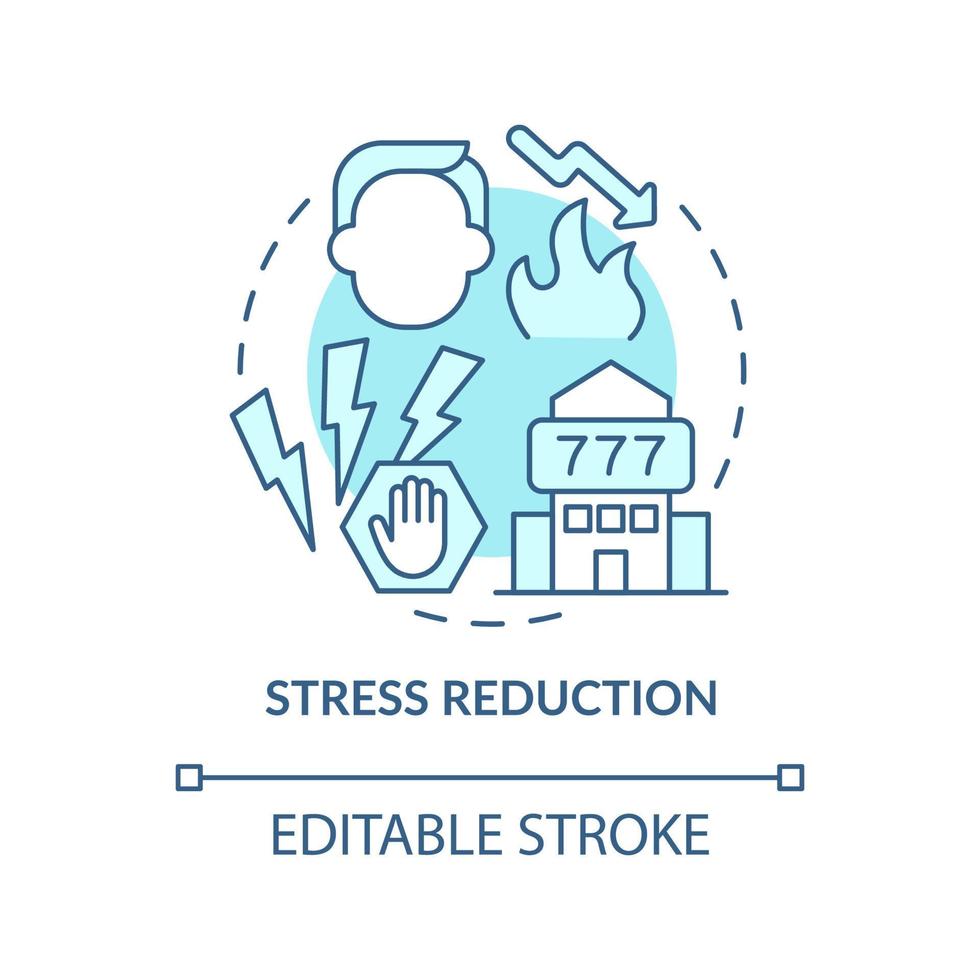 Stress reduction turquoise concept icon. Therapy effect. Gambling positive effect abstract idea thin line illustration. Isolated outline drawing. Editable stroke. Arial, Myriad Pro-Bold fonts used vector