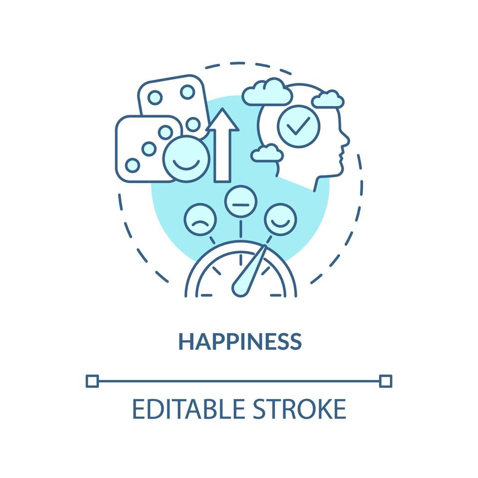 Happiness turquoise concept icon. Brain training. Gambling positive traits abstract idea thin line illustration. Isolated outline drawing. Editable stroke. Arial, Myriad Pro-Bold fonts used vector