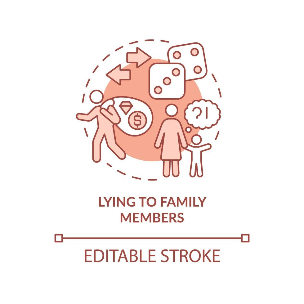 Lying to family members terracotta concept icon. Gambling addiction symptom abstract idea thin line illustration. Isolated outline drawing. Editable stroke. Arial, Myriad Pro-Bold fonts used vector