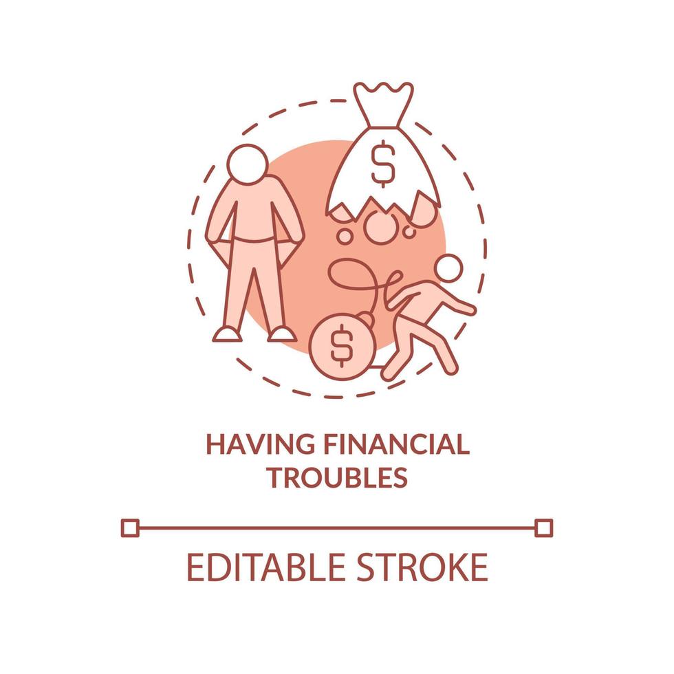 Having financial troubles terracotta concept icon. Gambling addiction symptom abstract idea thin line illustration. Isolated outline drawing. Editable stroke. Arial, Myriad Pro-Bold fonts used vector