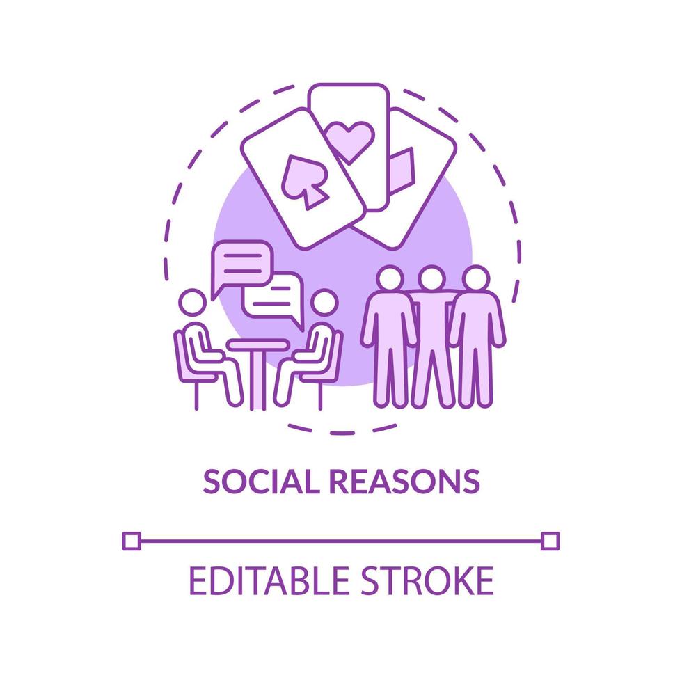 Social reasons purple concept icon. Finding with friends. Reason to gamble abstract idea thin line illustration. Isolated outline drawing. Editable stroke. Arial, Myriad Pro-Bold fonts used vector