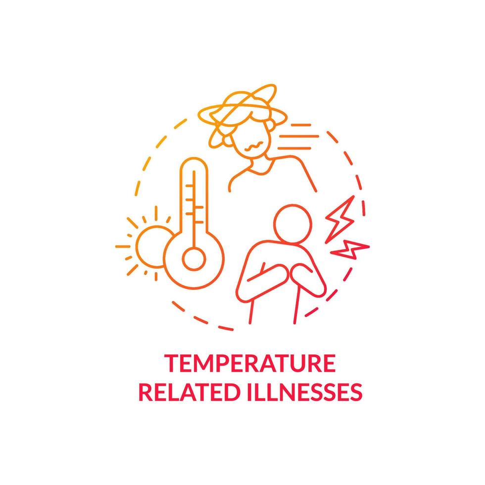 Temperature related illnesses red gradient concept icon. Climate change abstract idea thin line illustration. Isolated outline drawing. Editable stroke. Roboto-Medium, Myriad Pro-Bold fonts used vector