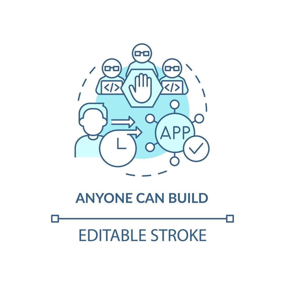 Anyone can build turquoise concept icon. Blockchain technology feature. Web 3 0 abstract idea thin line illustration. Isolated outline drawing. Editable stroke. Arial, Myriad Pro-Bold fonts used vector