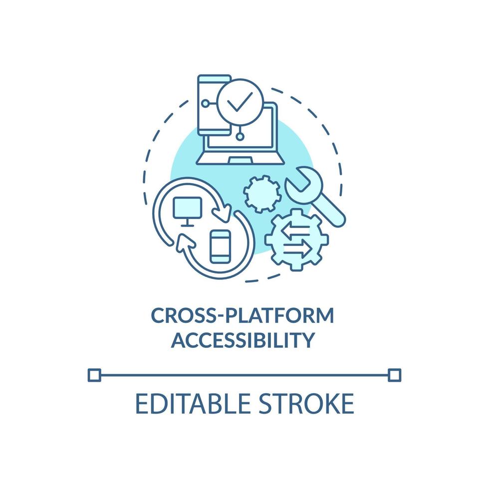 Cross platform accessibility turquoise concept icon. Synchronization with device. Web abstract idea thin line illustration. Isolated outline drawing. Editable stroke. Arial, Myriad Pro-Bold fonts used vector