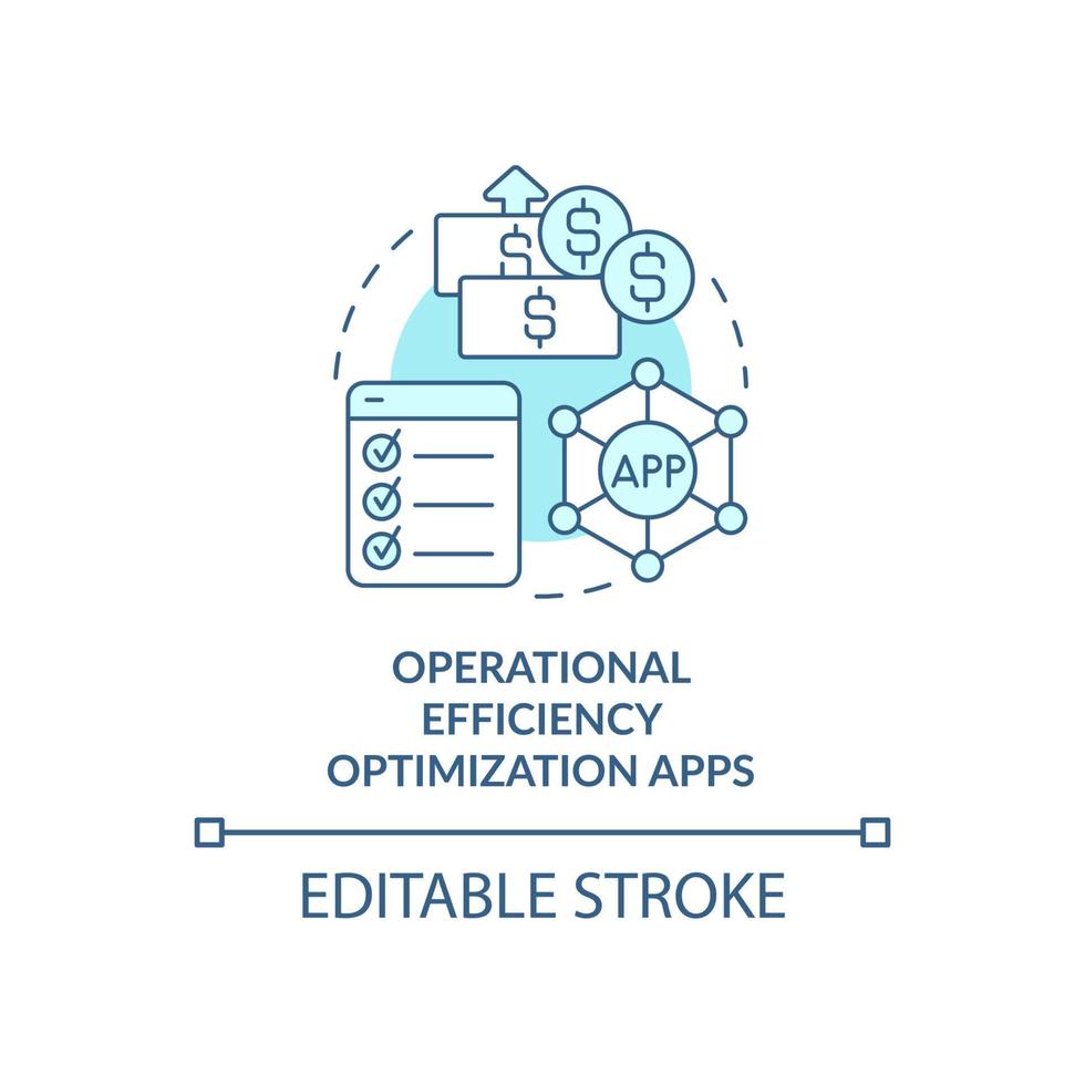 Operational efficiency turquoise concept icon. Increase income from app. Optimization abstract idea thin line illustration. Isolated outline drawing. Editable stroke. Arial, Myriad Pro-Bold fonts used vector