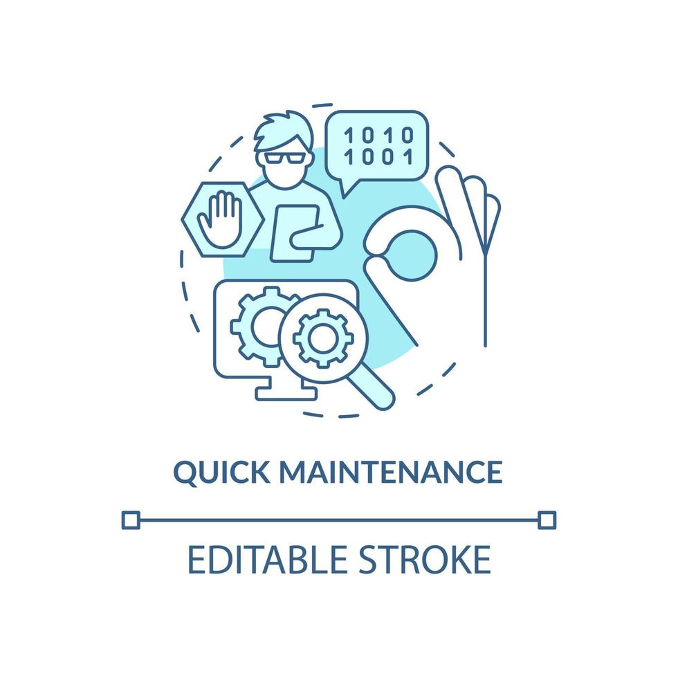Quick maintenance turquoise concept icon. Easy serviging for application. Web 3 0 abstract idea thin line illustration. Isolated outline drawing. Editable stroke. Arial, Myriad Pro-Bold fonts used vector