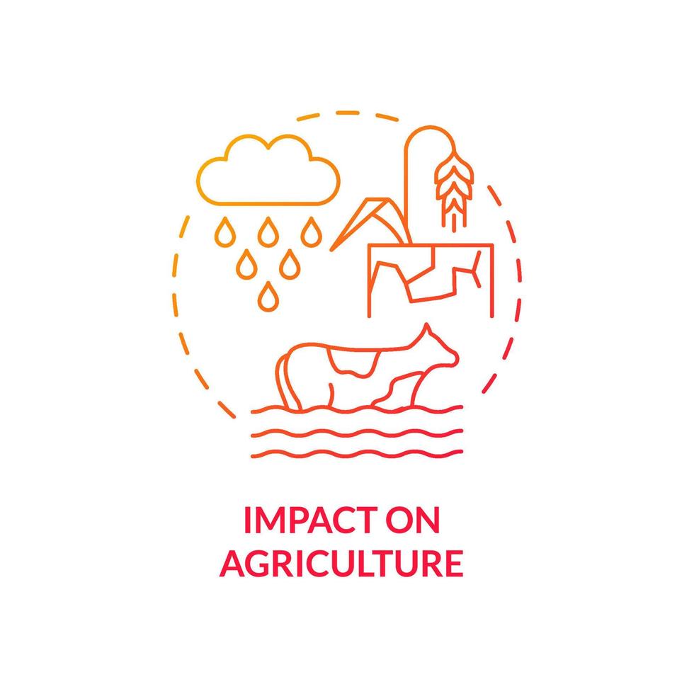Impact on agriculture red gradient concept icon. Climate change effect abstract idea thin line illustration. Isolated outline drawing. Editable stroke. Roboto-Medium, Myriad Pro-Bold fonts used vector