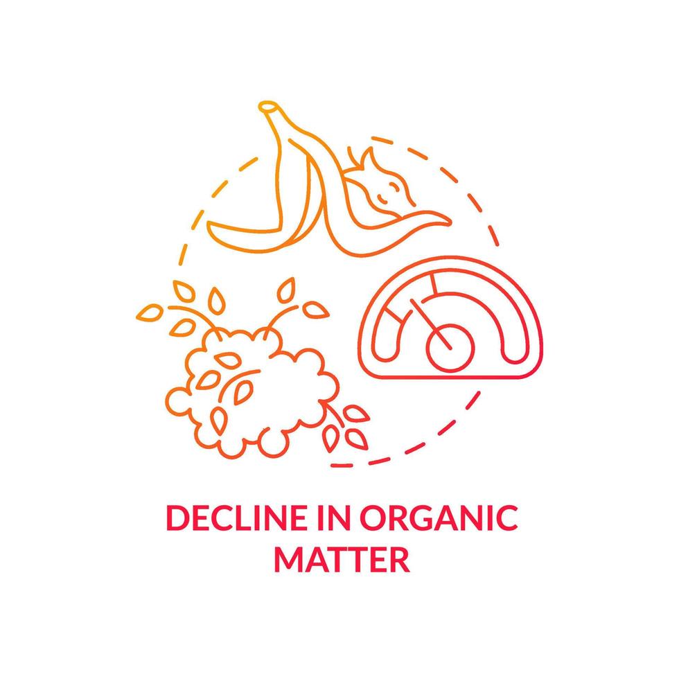 Decline in organic matter red gradient concept icon. Impact on environment abstract idea thin line illustration. Isolated outline drawing. Editable stroke. Roboto-Medium, Myriad Pro-Bold fonts used vector