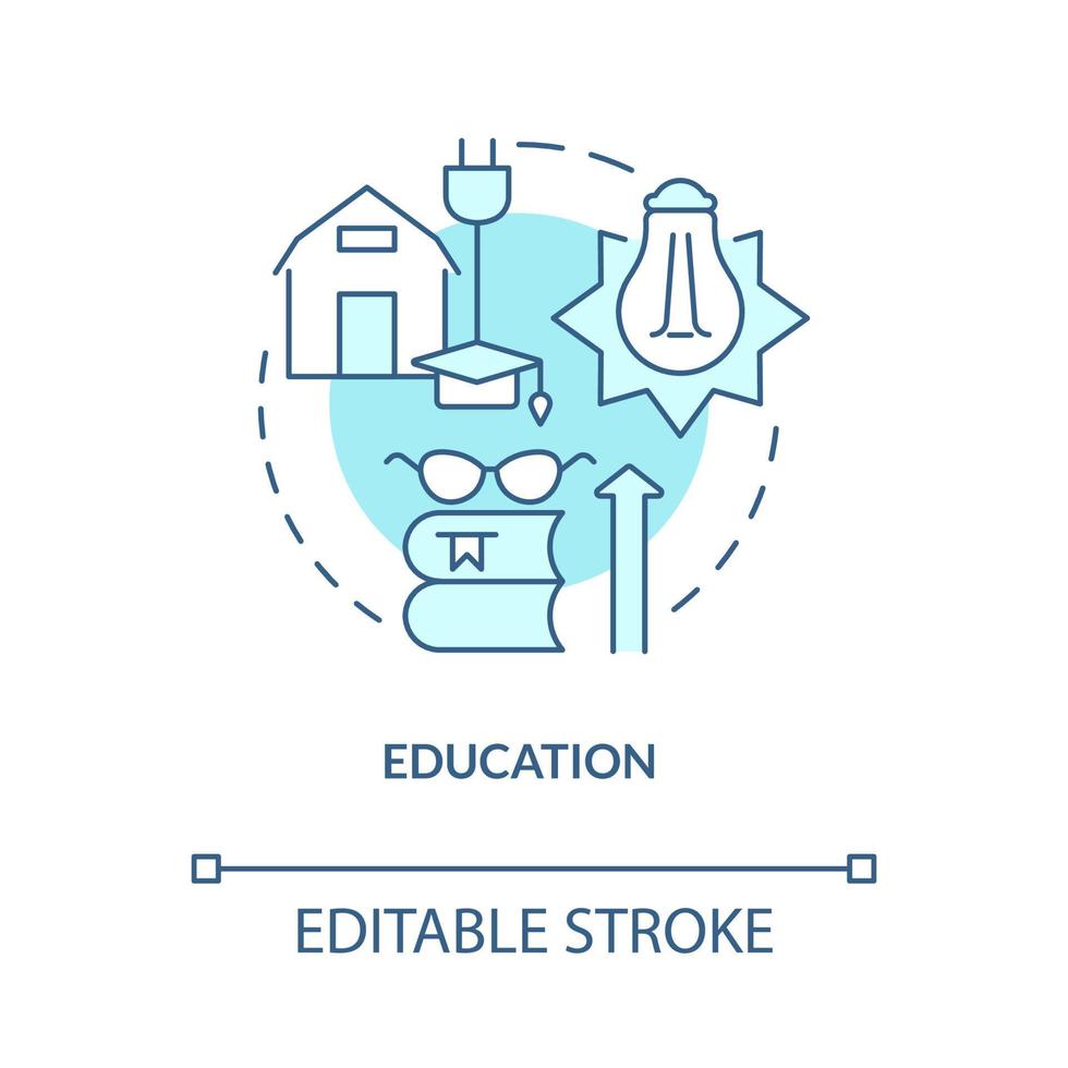 Education turquoise concept icon. Rural electrification economic benefits abstract idea thin line illustration. Isolated outline drawing. Editable stroke. Roboto-Medium, Myriad Pro-Bold fonts used vector