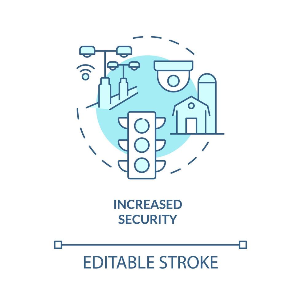 Increased security turquoise concept icon. Benefits of energy services and RE abstract idea thin line illustration. Isolated outline drawing. Editable stroke. Roboto-Medium, Myriad Pro-Bold fonts used vector