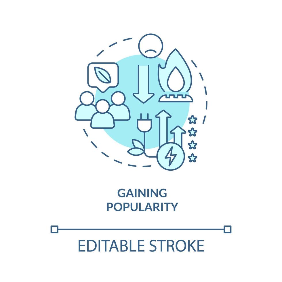 Gaining popularity turquoise concept icon. Benefits of electrification abstract idea thin line illustration. Isolated outline drawing. Editable stroke. Roboto-Medium, Myriad Pro-Bold fonts used vector