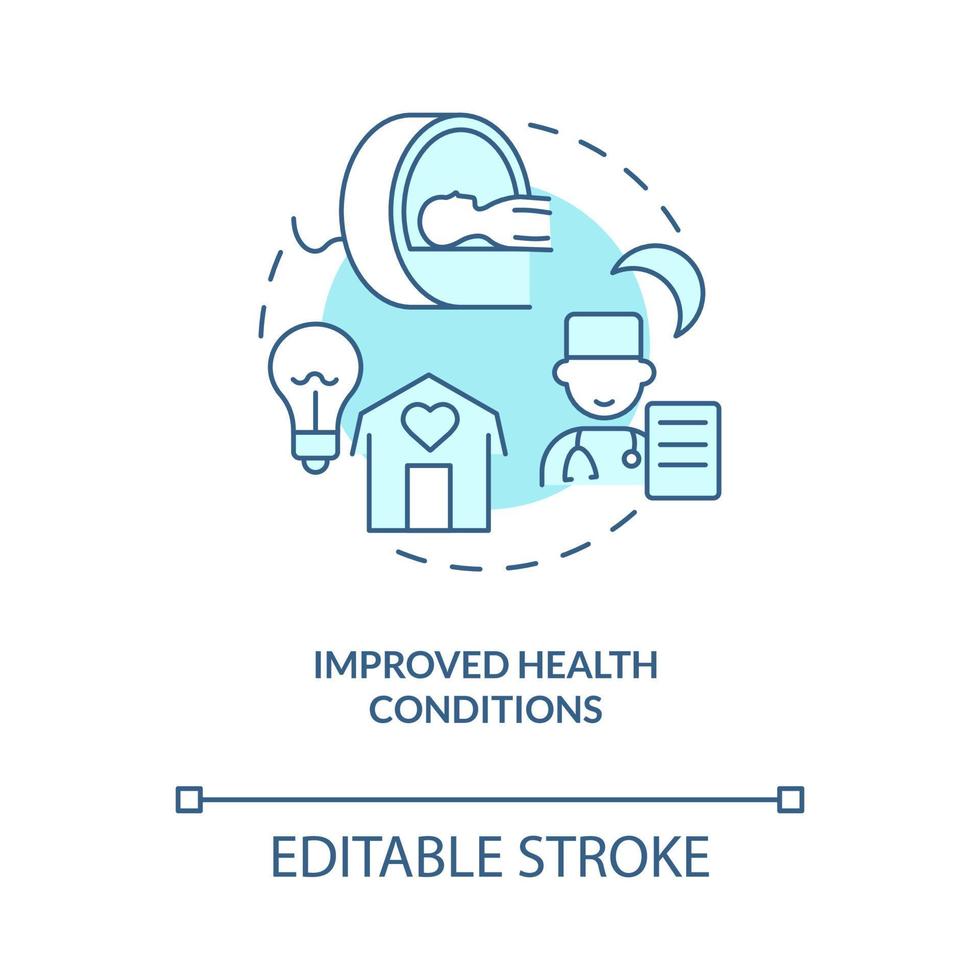 Mejora de las condiciones de salud icono de concepto turquesa. los servicios de energía benefician la idea abstracta ilustración de línea delgada. dibujo de contorno aislado. trazo editable. roboto-medium, innumerables fuentes pro-bold utilizadas vector