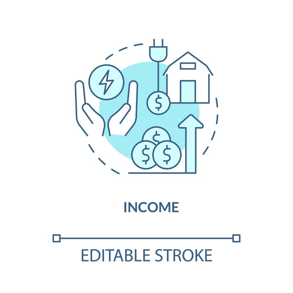Income turquoise concept icon. Economic growth. Impact of electrification abstract idea thin line illustration. Isolated outline drawing. Editable stroke. Roboto-Medium, Myriad Pro-Bold fonts used vector