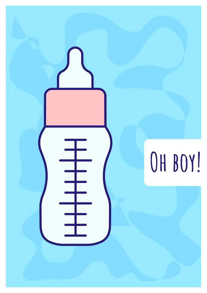 Oh boy greeting card with color icon element. Expecting baby birth. Congrats on pregnancy. Postcard vector design. Decorative flyer with creative illustration. Notecard with congratulatory message